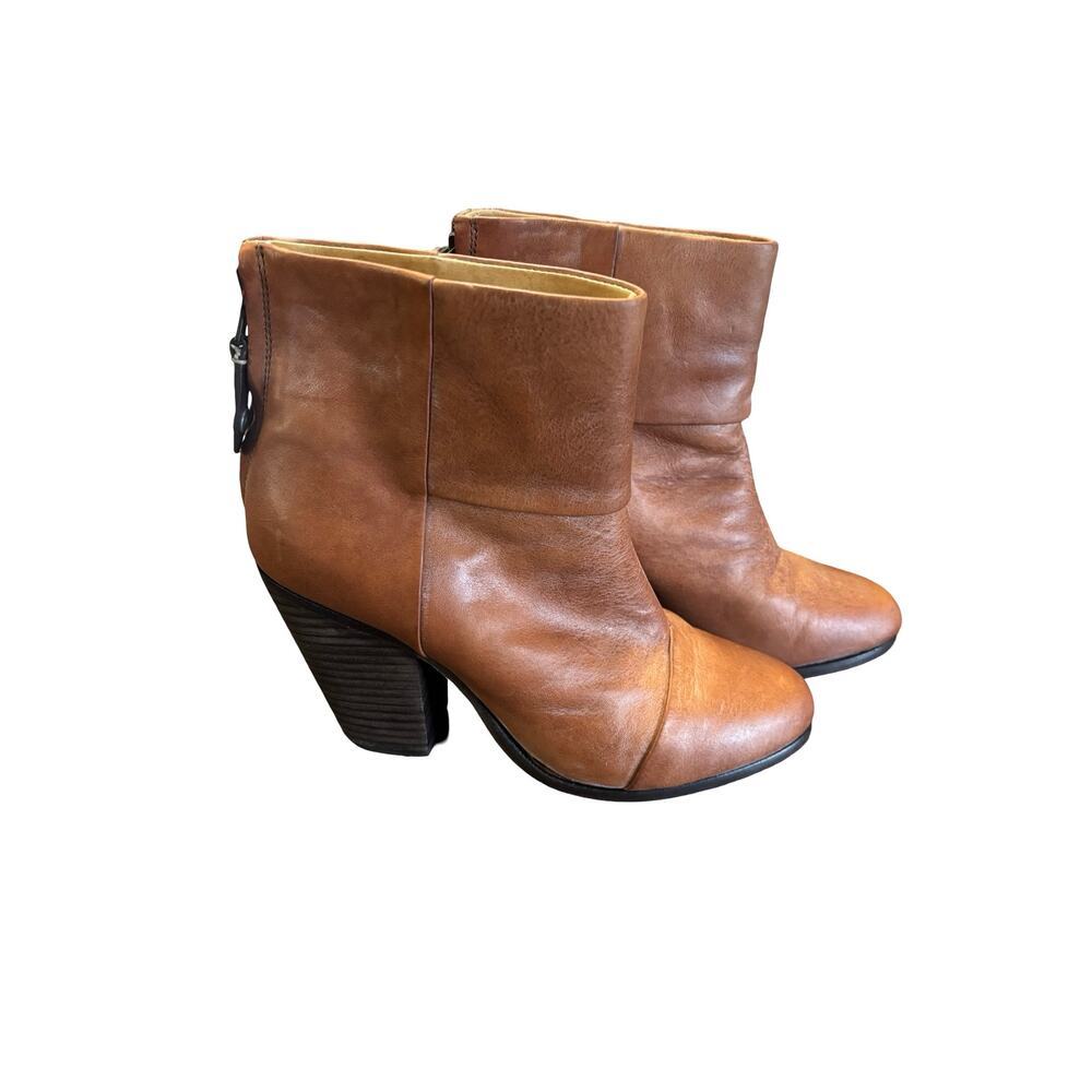 Rag & Bone Newbury Leather Ankle Boots Chestnut Block Heel Size 9